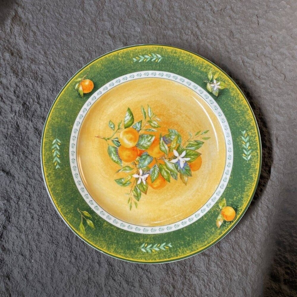 Citrus Orange Ceramic Deep Plate, Yellow & Green
